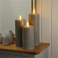 Large Pewter Pillar Candles Set of 3