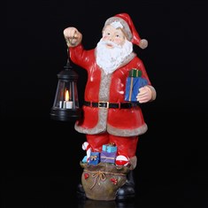 Resin Santa with Twinkling Lantern